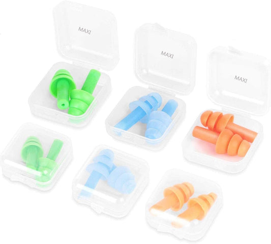 Maxi 6 Packs Reusable Silicone Ear Plugs, Waterproof Hypoallergenic Noise Reduction Earplugs for Hearing Protection, Suitable for Sleeping,Snoring, Swimming, Concerts (6Pcs)