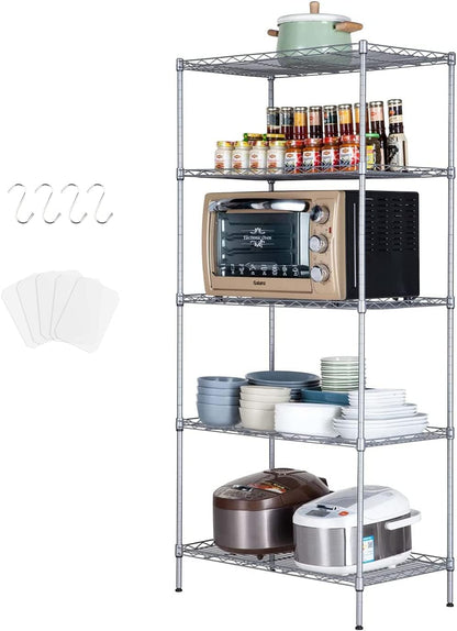 Standing Shelf Units,Solerconm 5 -Tier Shelf Carbon Steel Shelving Unit Adjustable Heavy Duty Wire Shelf Metal Height Shelves Unit Metal Storage Rack Durable Organizer (70X40X150CM, Black)