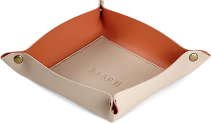 LEART Valet Tray - Small & Compact Catchall Tray | Desk, Bedside, Home Entrance Entryway Organizer | Valet Tray for Keys, Coins, Stationary, Jewellery (Caramel)