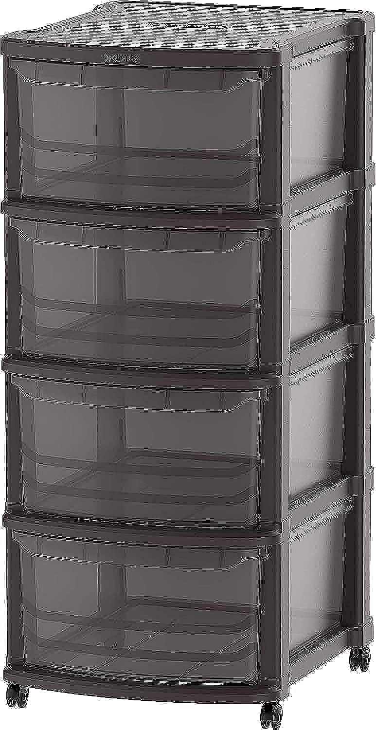 Cosmoplast 3 Tiers Multipurpose Storage Cabinet With Wheels, Dark Red With Translucent Drawers