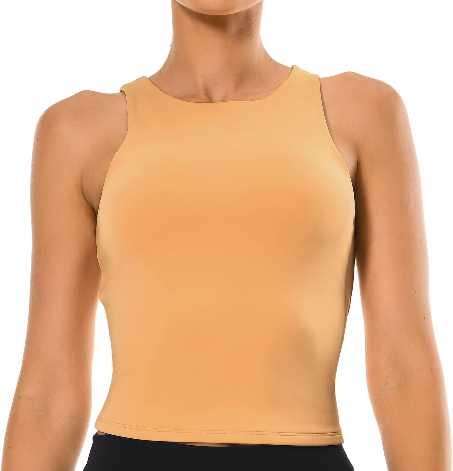 Colorfulkoala Women's High Neck Tank Tops Body Contour Sleeveless Crop Double Lined Yoga Shirts