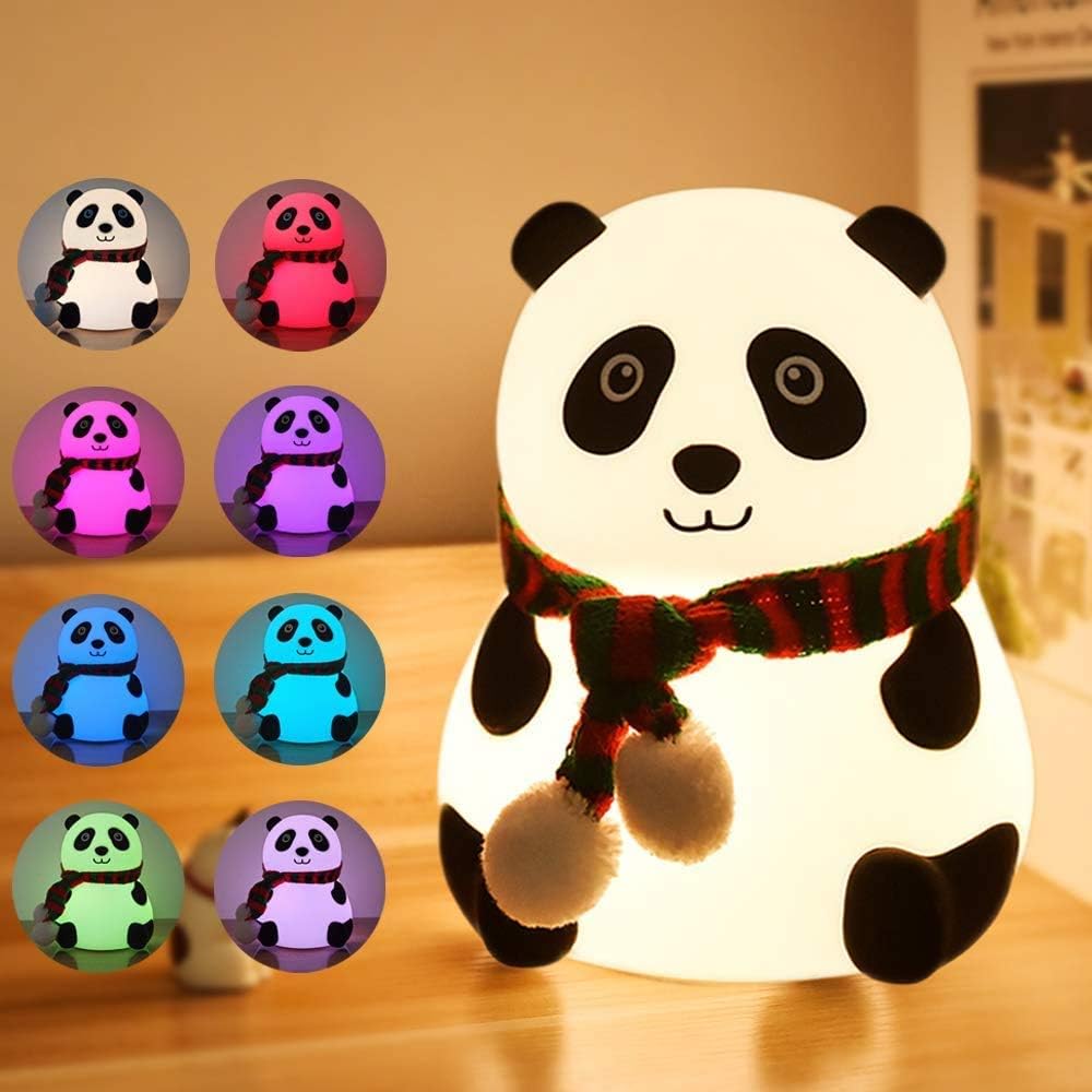 Night Light for Kids, 7-Color Silicone Big Eyes Panda Nursery Lights, USB Rechargeable LED Lamp for Kids, Baby, Children, Bedrooms