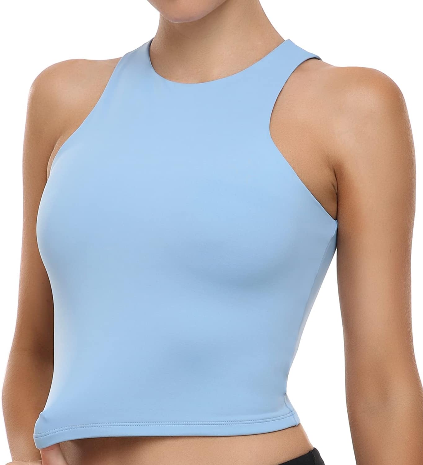 Colorfulkoala Women's High Neck Tank Tops Body Contour Sleeveless Crop Double Lined Yoga Shirts