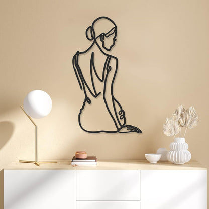 3 Pcs Metal Wall Art Decor Minimalist Abstract Woman Wall Art metal Modern Line Drawing Wall Art Decor Female Single Line Wall Home Hanging for Bedroom Kitchen Bathroom Living Room(Black, Modern)