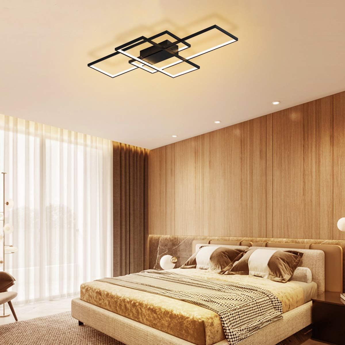 Jaycomey Dimmable Square LED Ceiling Lights, Ceiling Modern Light Acrylic Flush Mount Ceiling Lamps with Remote Control, 50W Black Ceiling Light Fixture for Living Dining Room Bedroom Kitchen