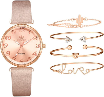 Luxury Womens Watch with Bracelet Gifts Set Rose Gold for Lady Female Elegant Wrist Watches Ladies Stylish Bracelet Watches