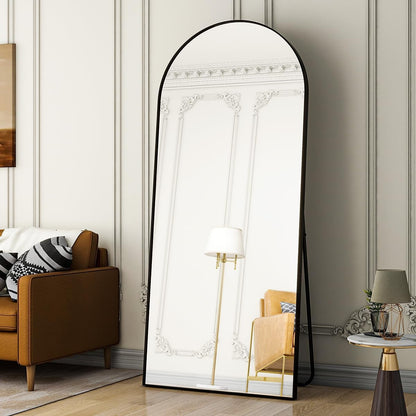 ORCHID M®Full Length Mirror 160 * 50cm, Floor Mirror Full Length(With Bracket), Arched-Top Mirror Hanging or Leaning, Wall Mounted Mirror with Aluminum Frame for Bedroom Living Room (Black)