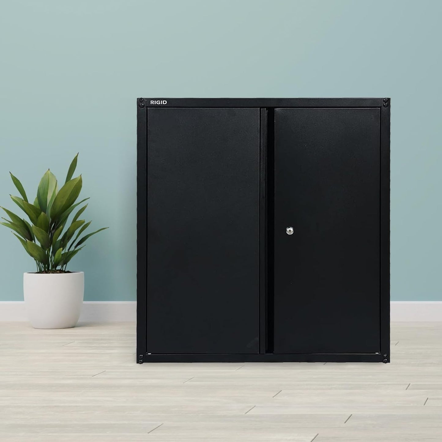 RIGID Wall Mounted Cabinet, Steel Filing Cupboard with Shelves Storage Compartment (Black)