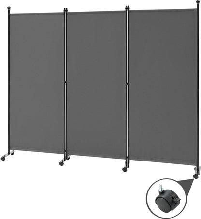 Spurgehom 3 Panel Rolling Room Divider, Folding Partition Privacy Screens, Freestanding Fabric Room Panel, Portable Folding Wall Divider for Office, Room,Restaurant, Hospital (Beige)