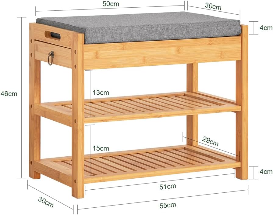 SoBuy (UAE STOCK) SoBuy FSR49-N, Bamboo Shoe Rack Shoe Bench With Lift Up Bench Top And Seat Cushion