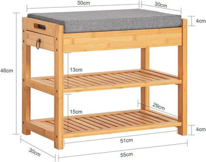 SoBuy (UAE STOCK) SoBuy FSR49-N, Bamboo Shoe Rack Shoe Bench With Lift Up Bench Top And Seat Cushion