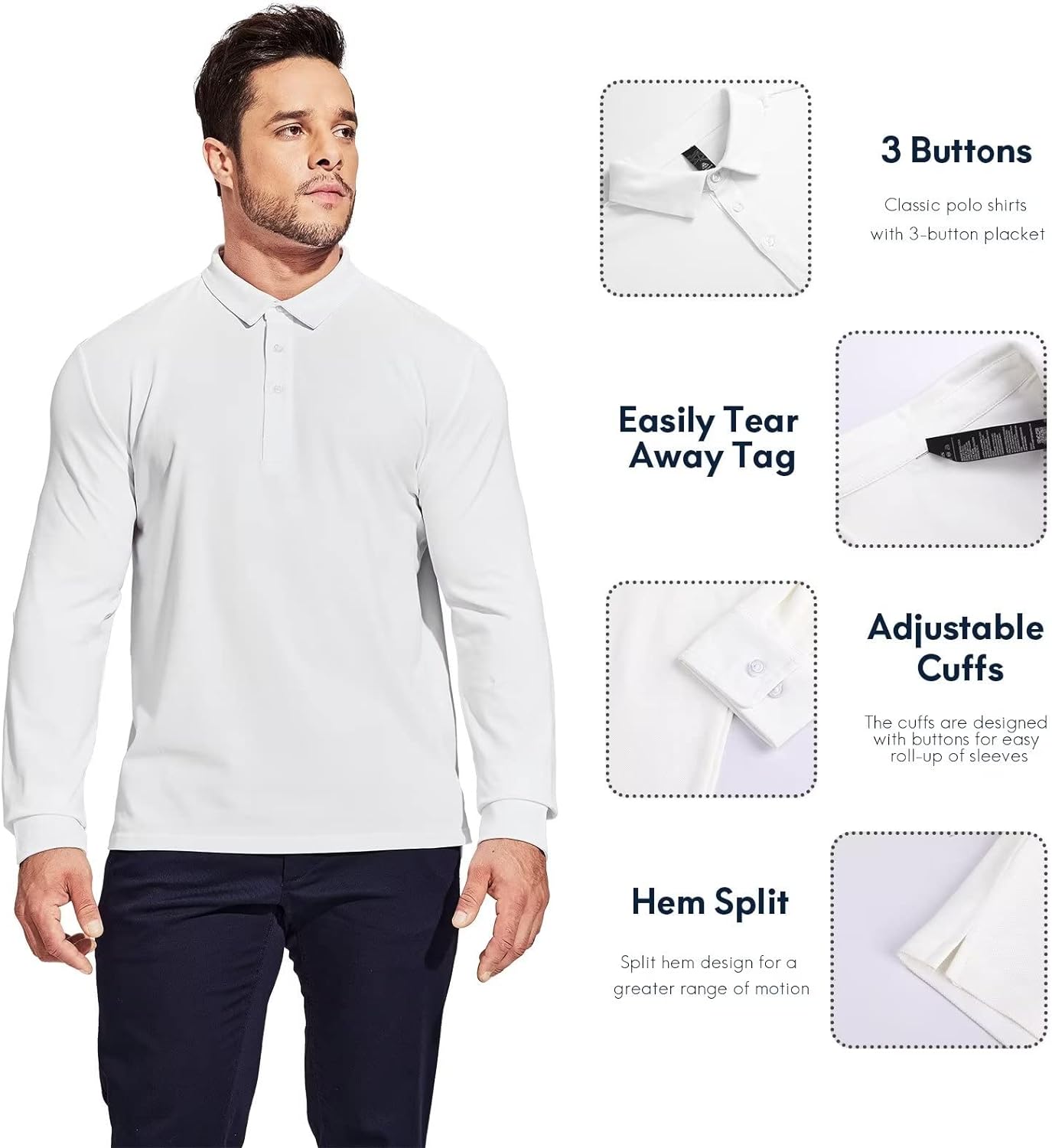 Haimont Men's Polo Shirt Cotton Golf T-Shirts Long and Short Sleeve Collared Shirts for Uniform, Casual, Business, Work