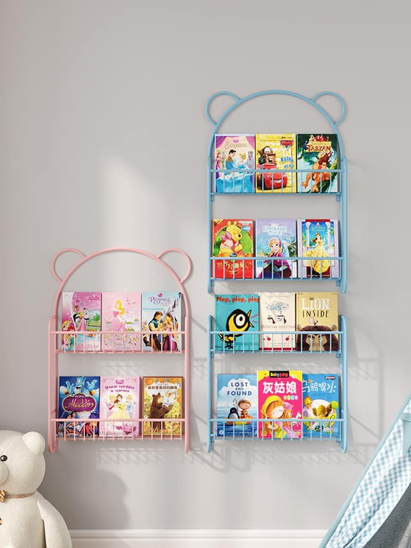 Bookshelf,Wall Mounted Shelves,2 Tier Kids Bookcase and Wall Bookshelf,Iron Hung Bracke Storage Shelves Display Shelf for Bedroom, Living Room, Office (A-G598-2 Tier-55cm)