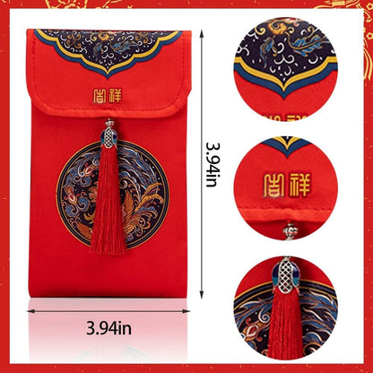 4 PCS Silk Red Envelope Chinese Hong Bao Card Envelopes Lucky Money Red Pockets Chinese Red Gift Card Envelopes Gift Wrap Bags with Tassel for 2023 New Year, Spring Festival, Wedding