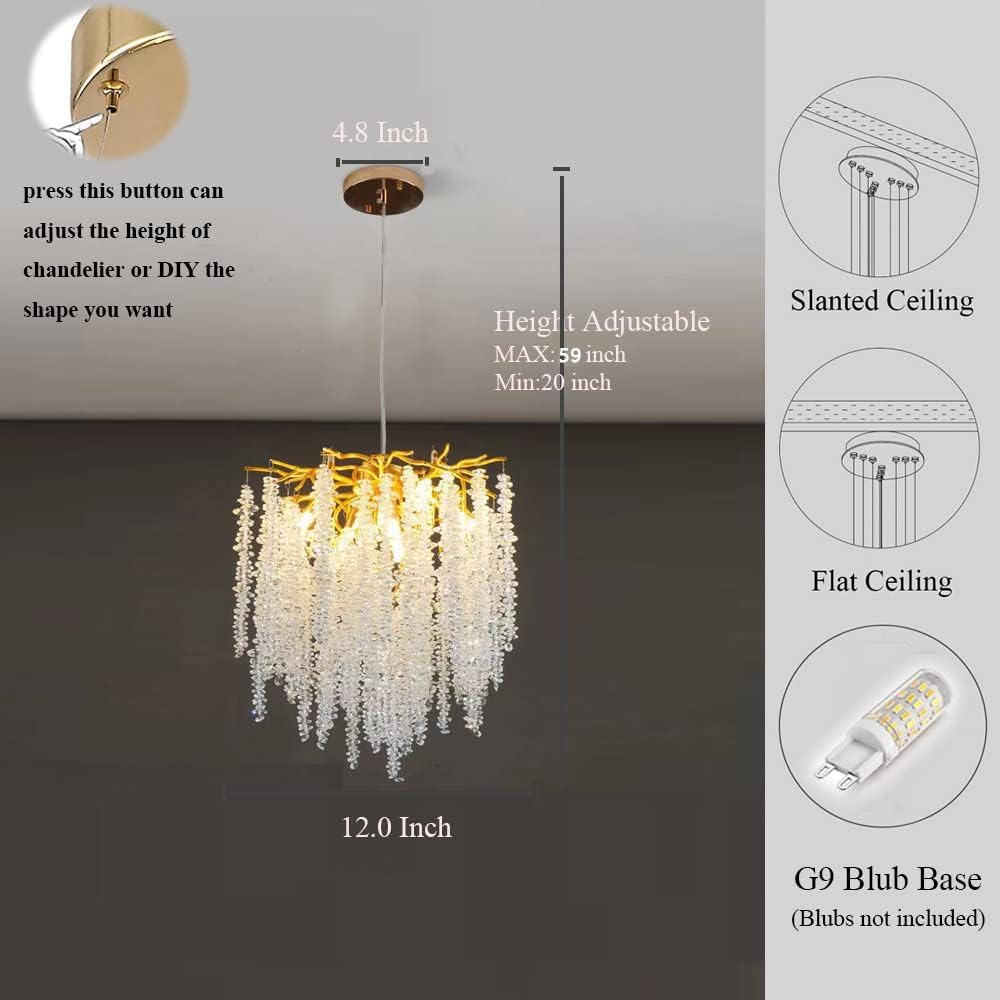 Puvaue Modern Crystal Tree Branches Chandeliers Gold Luxury Round Raindrop Pendant Light Fixture 9 Light Tassel Ceiling Hanging Light for Dining Room Bedroom Living Room Entryway 23.7"