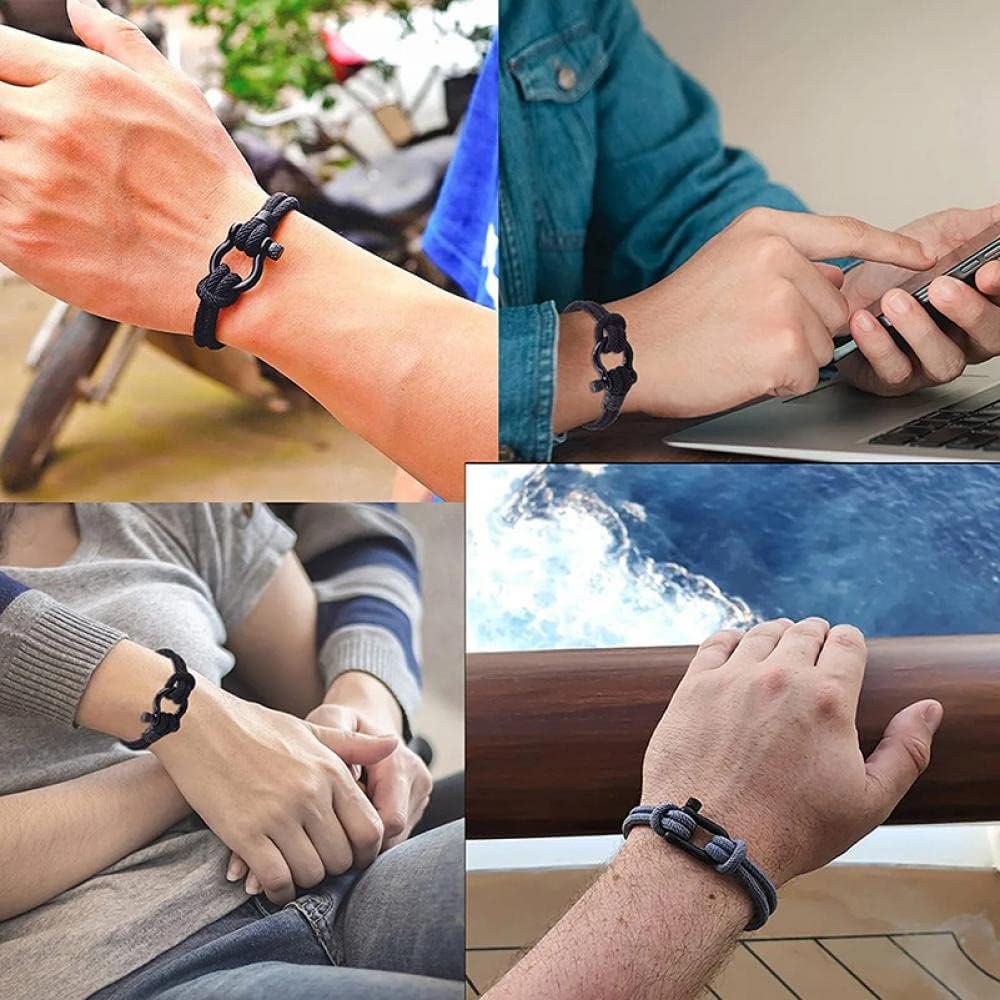 Goodern Mens Bracelet,Casual Sturdy Men's Handmade Milan Rope Braided Bracelet Horseshoe Buckle Stainless Steel Wristband Bracelet I Will Always Be with You Nautical Bracelet Great Gifts for Men-Black