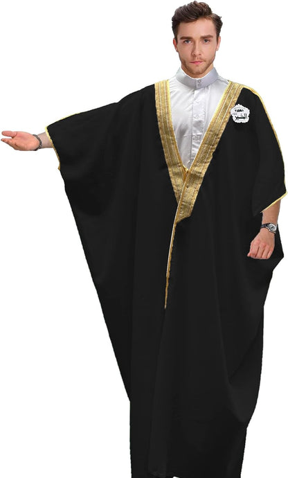 Desert Dress Arab Dress Mens Thobe Saudi Mens Robe Eid Arabic Bisht Coat Imam Sheikh - Black, Black, One size