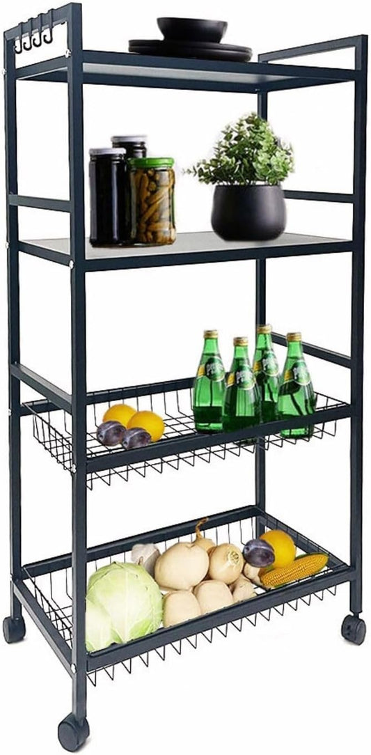 HEXAR® 4 TIER Metal Shelving Unit on Wheels, Adjustable Storage Racks and Shelf, Heavy Duty Rolling Metal Shelves for Laundry Bathroom Kitchen Garage Pantry Organization Bakers Rack