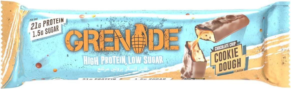 Grenade High Protein, Low Sugar Bar - Chocolate Chip Salted Caramel, 12 x 60 g