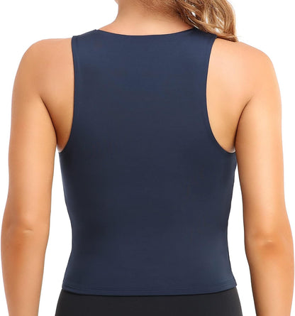 Colorfulkoala Women's High Neck Tank Tops Body Contour Sleeveless Crop Double Lined Yoga Shirts