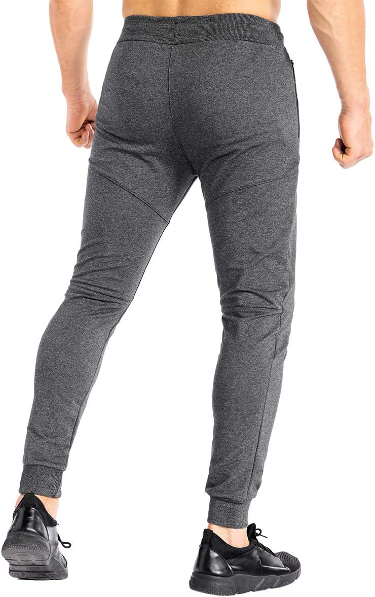 ZENWILL Mens Tapered Workout Track Pants, Slim Fit Gym Jogger Sweatpants, Casual Athletic Trousers with Zip Pockets