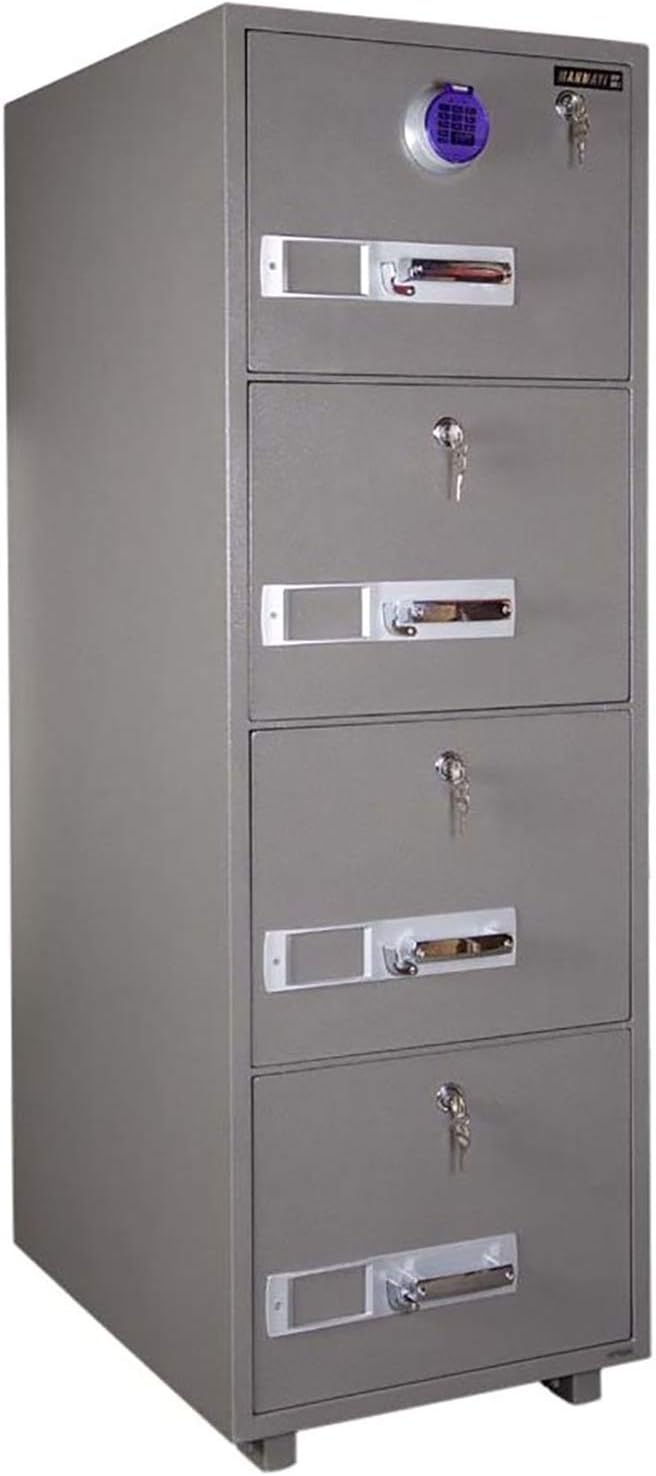 Mahmayi Secureplus 680-4Dk 4 Drawer Fire Filing Cabinet 222Kgs - Secure Steel Safe with Centralized Lock, Stylish Grey Finish for Office Use and Document Protection (4 Drawers, Key + Dial)