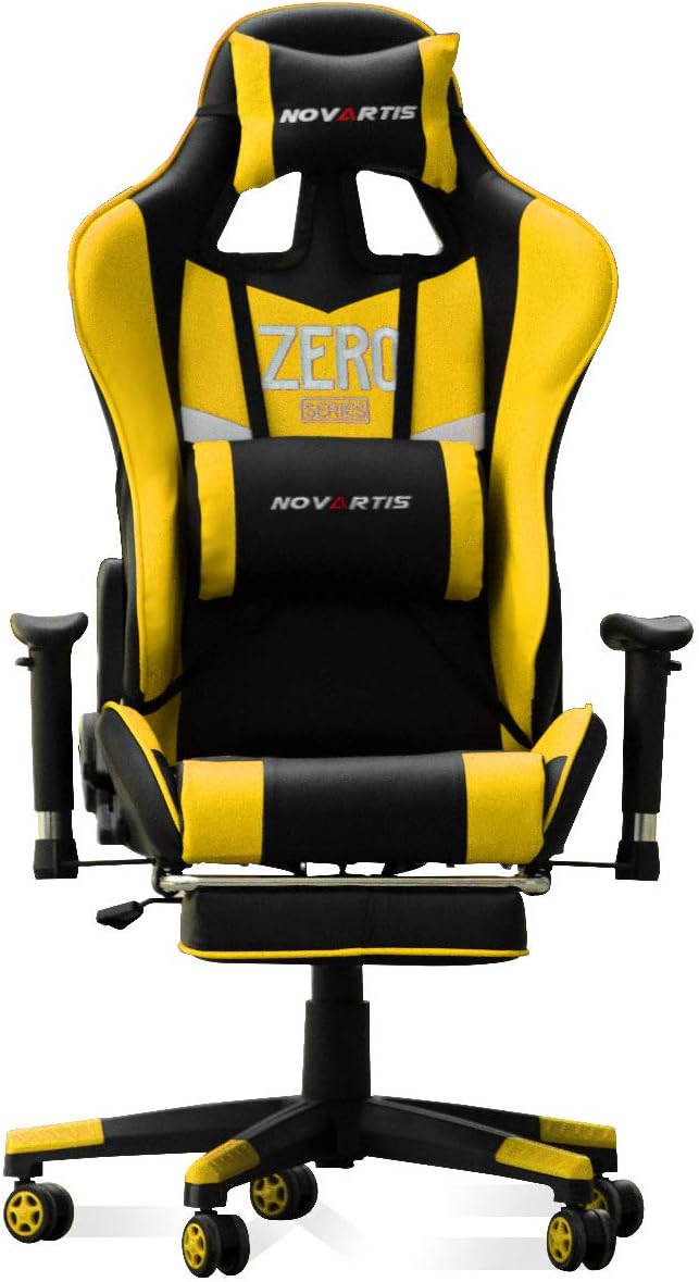 Adjustable Gaming Chair Galxy Design Adjustable Height/Back with Headrest and Backrest,Fixed Padded Arms, 170 Degree Reclining (Yellow & Black)