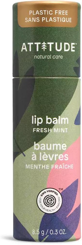 ATTITUDE Plastic-free Lip Balm, EWG Verified Plant- and Mineral-Based Ingredients, Vegan and Cruelty-free, Unscented, 0.3 Oz