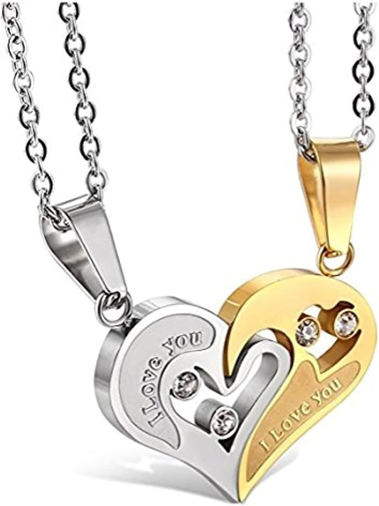 Yellow Chimes Heart Two Piece Stainless Steel Couple Pendant Set For Girls & Boys. Perfect For Couple!