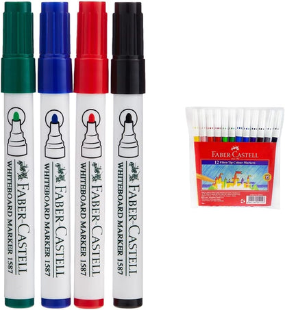 Faber-Castell Whiteboard Marker Bullet Set Of 4Pc + Duster, ASSORTED, 1587D