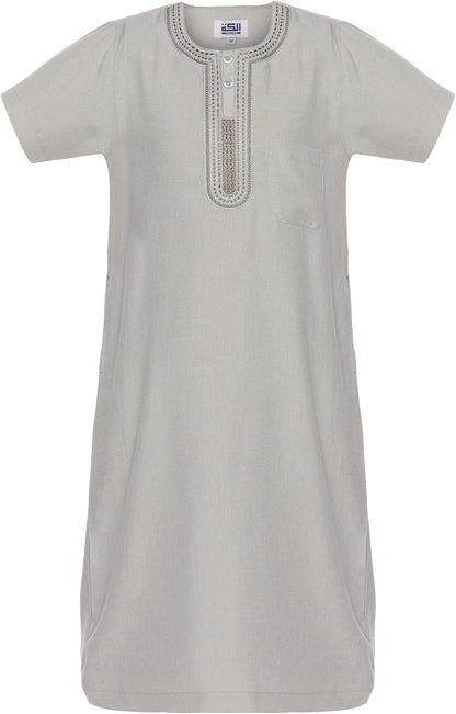 Men's Round Neck Short Sleeves Jalabiya | Breathable Kaftan Style Thobe for Comfort & Elegance