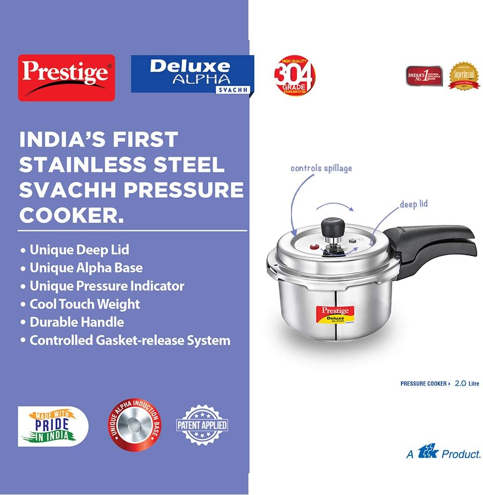 Prestige Stainless Steel Cooker Dlx Alpha Svachh Baby Handi 2 Ltr Cooker Mpd20266 | Silver