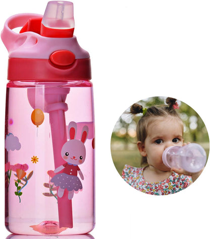 EVBEA Kids Water Bottle Cute Toddler Cup with Straw Spill Leakproof Durable Plastic Drinking Bottle for Boys and Girls Child, Indoor Outdoor