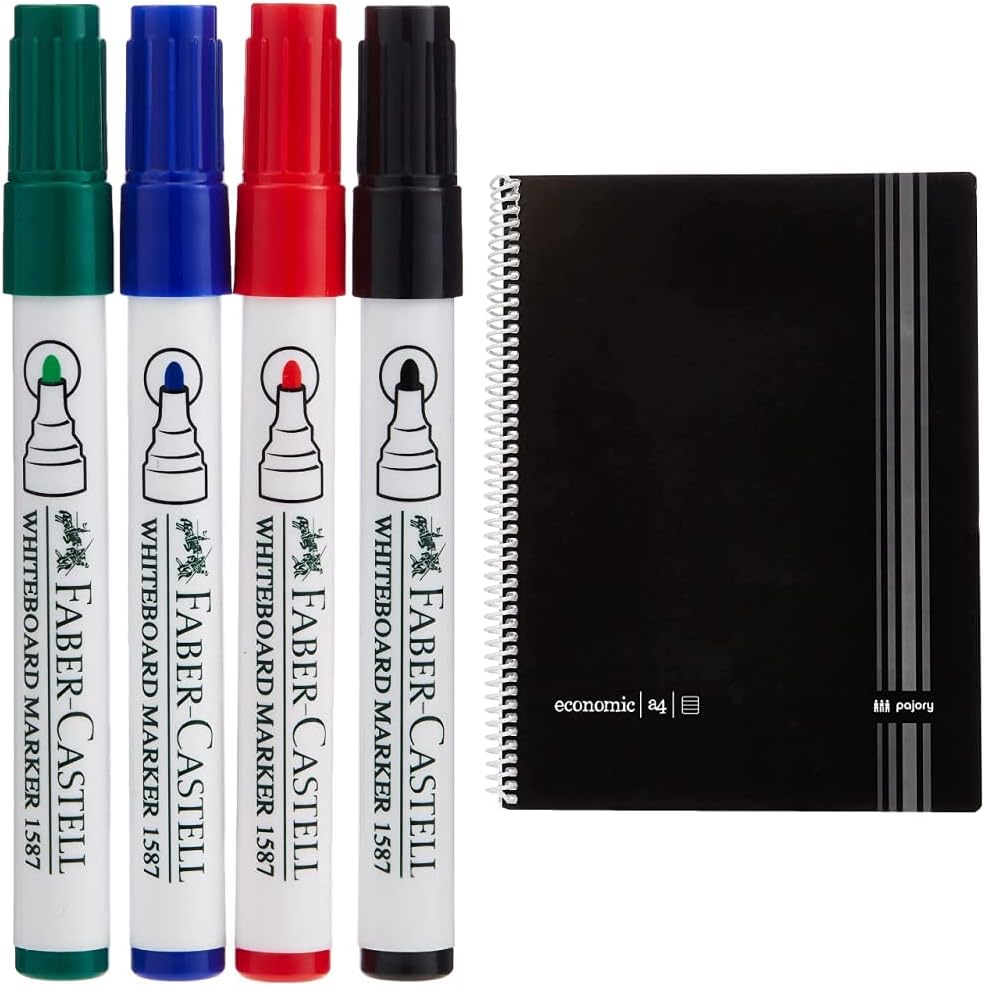 Faber-Castell Whiteboard Marker Bullet Set Of 4Pc + Duster, ASSORTED, 1587D