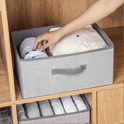 AMERTEER Storage Bin for Shelves, Fabric Closet Organizer Boxes with Handles, Cloth Storage Bin for Home Office & Living Room, Medium, Beige, 3-Pack