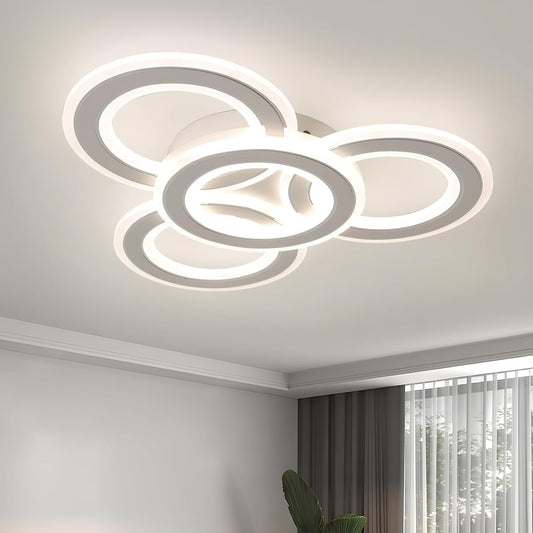 YATAI Modern LED Ceiling Light, White 3 Rings Flush Mount Ceiling Light,3-Colors Dimming Lighting Fixture Ceiling Lamp for Kitchen, Bedroom, Living Room, Laundry Room