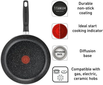 TEFAL Dark Stone 11 pc set, Non-stick, stewpots 22/24/28 cm, saucepan 16 cm, frypans 20/28 cm, slotted spatula, Aluminium, B491BS85