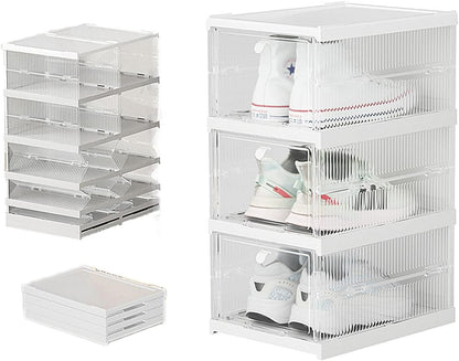 3 Pack Shoe Storage Box, Installation-free Foldable Shoes Organizer,Clear Plastic Stackable Shoes Container for Closet,Sneaker Box Bins