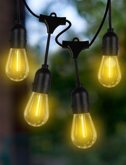 Patio Lights 51FT/15M LED Outdoor String Lights, 15+1 Waterproof Shatterproof Commercial Grade, Plastic Edison Vintage Bulbs, 15L Classic Patio Lights Hanging for Wedding Party Cafe Backyard Bistro