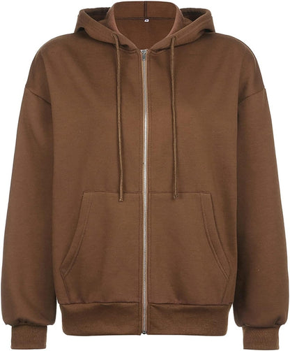 Women's Y2K Sweatshirt Oversized Zip Up Hoodies E-Girl Years Years Streetwear Jacket (Color : Brown, Size : Medium)