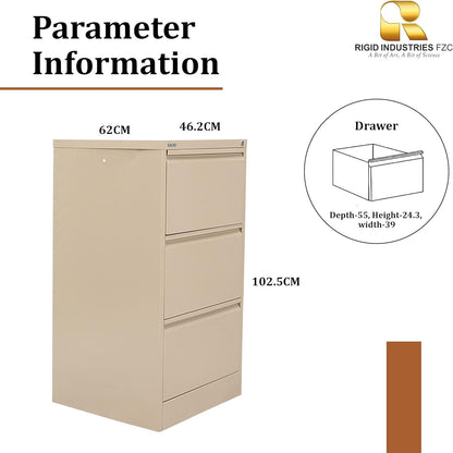 RIGID Steel Vertical Filing Cabinet Large Storage steel Cabinet, Metal Portable Cabinet with 3 Drawers for Legal (White)