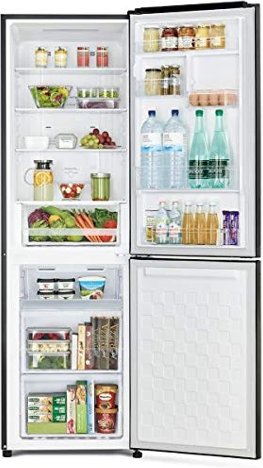 Hitachi 410L Gross Bottom Mount Double Door Refrigerator, 2 Doors No Frost Fridge Freezer, Inverter Control With Dual Fan Cooling, Eco Thermo-Sensor, Bottle & Wine Shelf, Glass Black, RBG410PUK6GBK