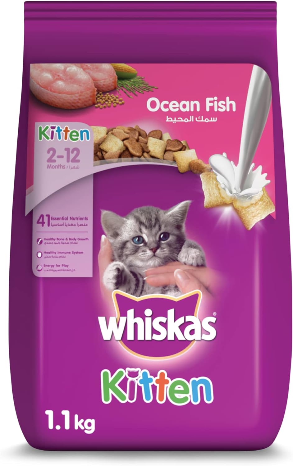 Whiskas Ocean Fish Dry Food, for Adult Cats 1+ Years, Formulated to Help Cats Maintain a Healthy Digestive Tract and Sustain a Healthy Weight, Complete Nutrition & Great Taste, Case of 15x480g