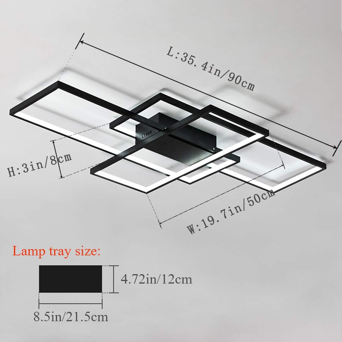 Jaycomey Dimmable Square LED Ceiling Lights, Ceiling Modern Light Acrylic Flush Mount Ceiling Lamps with Remote Control, 50W Black Ceiling Light Fixture for Living Dining Room Bedroom Kitchen