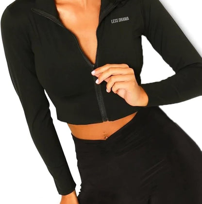 LESS DRAMA Women’s Cropped Jacket Fitness Yoga Sports Workout Top with Thumb Holes