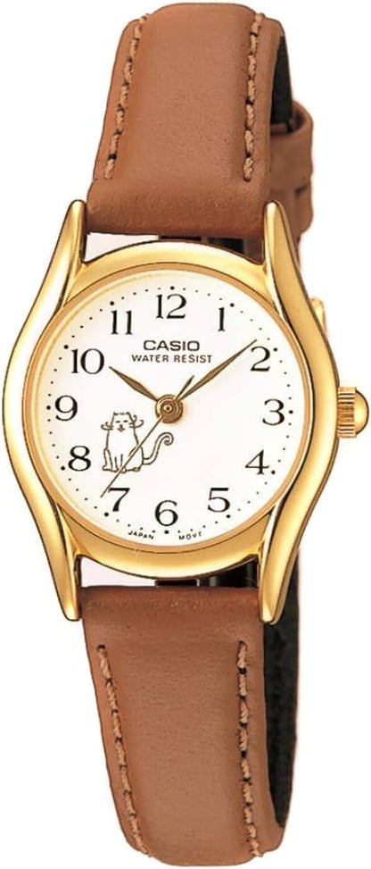 Casio Womens Quartz Watch, Analog Display and Leather Strap