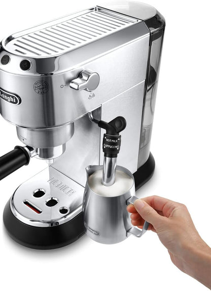 De'Longhi Dedica Pump Espresso Manual Coffee Machine with FREE Electric Coffee Grinder | Cappuccino, Latte, Milk Frother | Stainless Steel Grinding Blade With 12 Settings | EC685.M+KG79 (Metal)