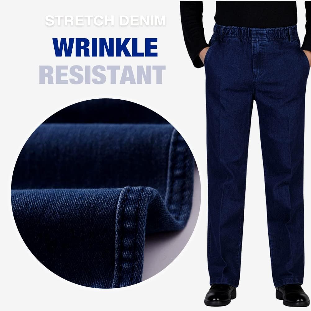 IDEALSANXUN Men’s Elastic Waist Loose Fit Denim Pants Casual Solid Jeans Trouser