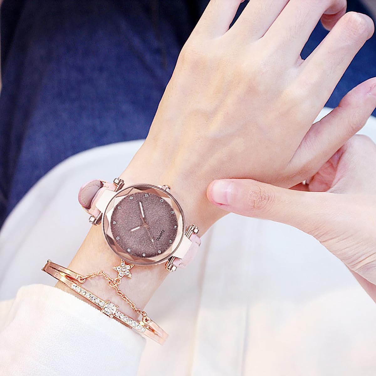 Luxury Womens Watch with Bracelet Gifts Set Rose Gold for Lady Female Elegant Wrist Watches Ladies Stylish Bracelet Watches