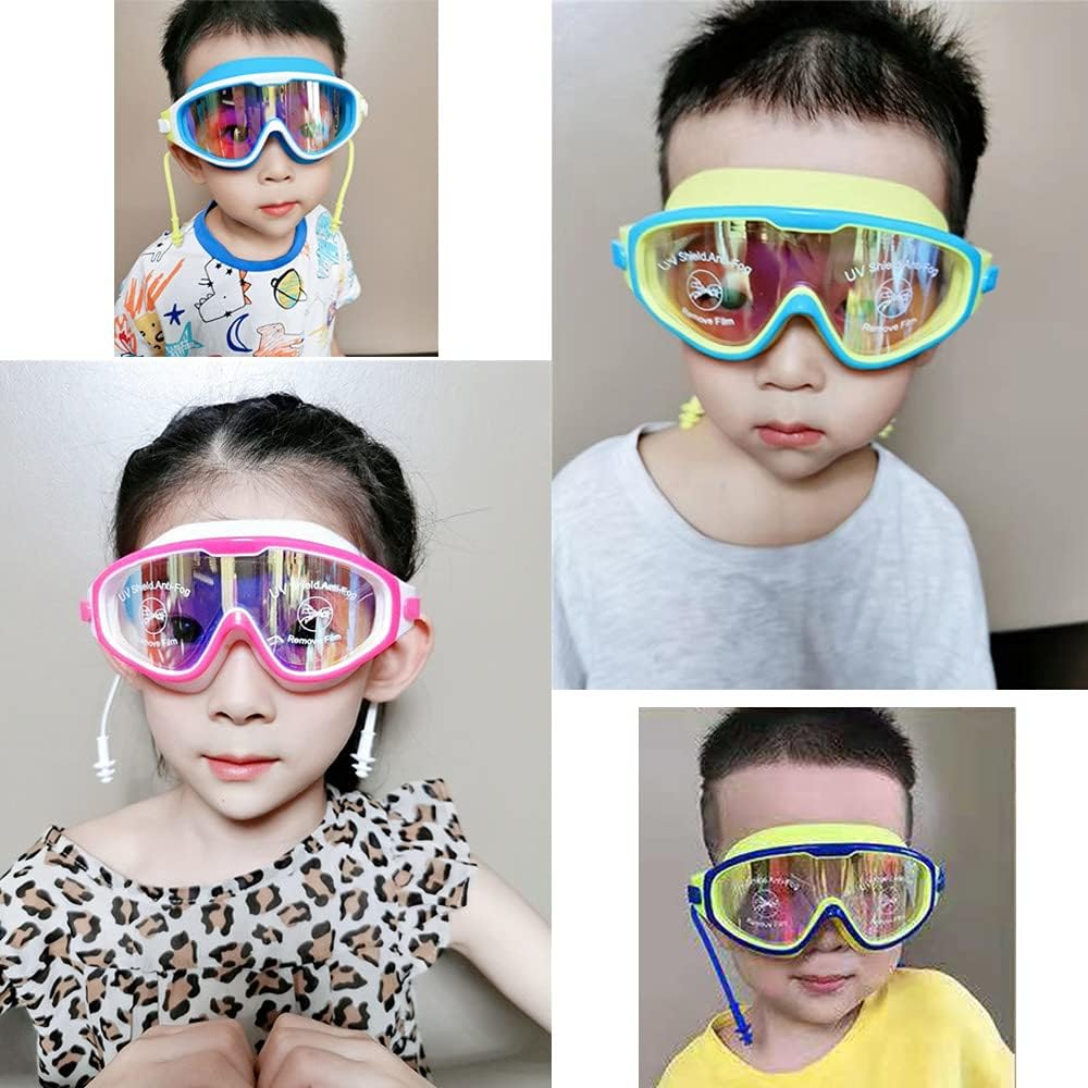 Swim Goggles Kids Set for Boys Girls (3-14),[Wide View Clear Vision Lenses],Swimming Goggles Leak proof Anti Fog UV Protection Soft Silicone Frame Adjustable Strap with earplugs